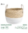 GloboStar® Artificial Garden NEVADA 20577 Διακοσμητικό Πλεκτό Κασπώ Γλάστρα - Flower Pot Μπεζ με Λευκό Φ33 x Υ28cm